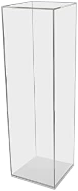Tall Pedestal Display Box with White Base Acrylic Lucite Cube Art Sculpture Stand