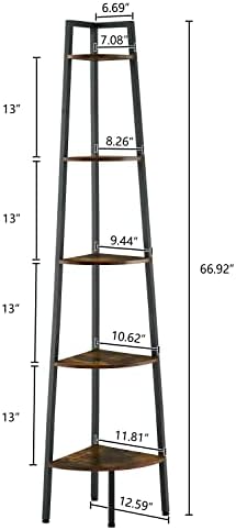 Hoctieon 5-Tier Corner Bookshelf with Rustic Brown Finish