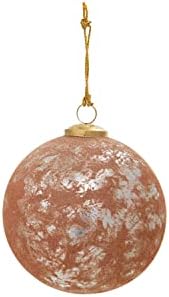 Creative Co Op Flocked Mercury Glass Ball Ornament Rose and Silver