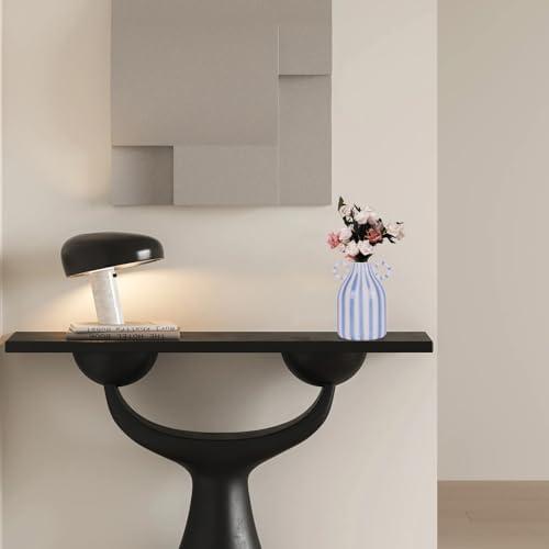 Ceramic Blue and White Striped Vase with Handle