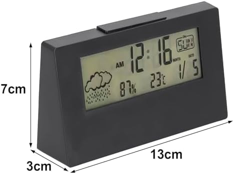 Tactile Snooze Alarm Clock with Weather Temperature Display Black Night Light