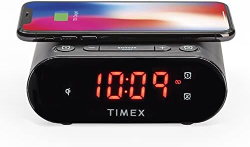 Timex Wireless Charging Dual Alarm Clock with LED Display and Battery Backup