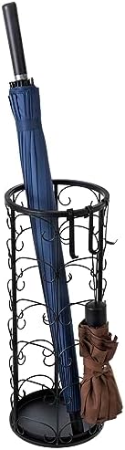 MyGift Matte Black Metal Umbrella Stand with 3 Hooks