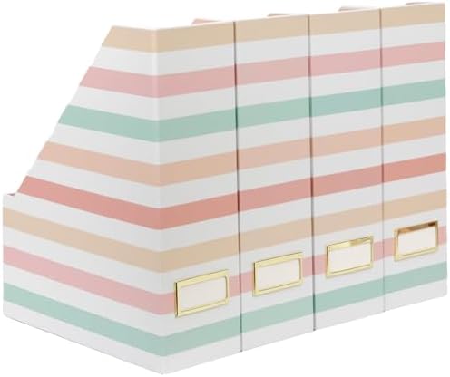 BLU MONACO Set of 4 Foldable Magazine Holders in Pastel Stripes