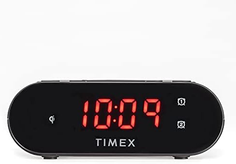 Timex Wireless Charging Dual Alarm Clock with LED Display and Battery Backup
