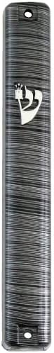 SS Mezuzah Case Holder 15cm Scroll Gray Striped Design