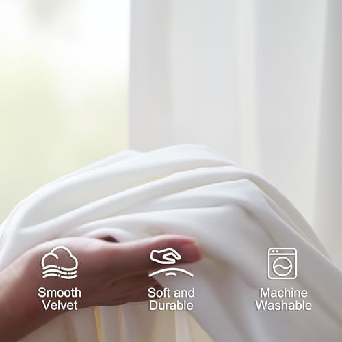 Lazzzy White Velvet 90 Inch Curtains for Living Room Bedroom