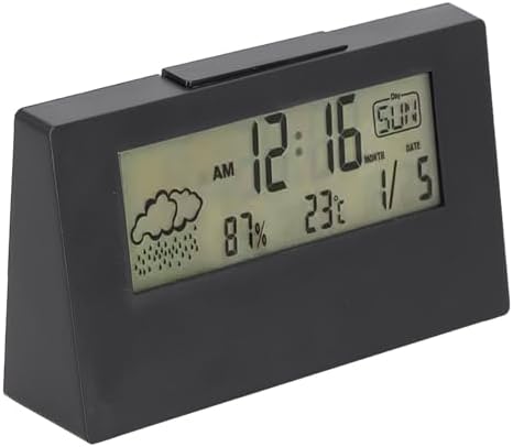 Tactile Snooze Alarm Clock with Weather Temperature Display Black Night Light