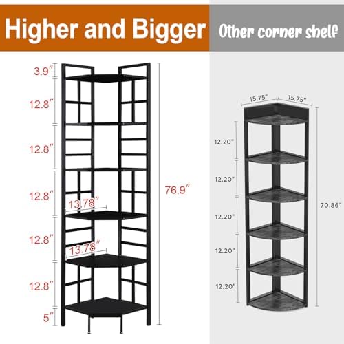 HOMISSUE 6 Tier Corner Bookshelf Black 769 Inch Tall