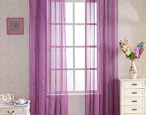 Classic Solid Sheer Voile Curtain Panel Purple 52x95 Inch