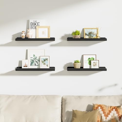 Love-KANKEI 4 Pack Black Floating Wall Shelves