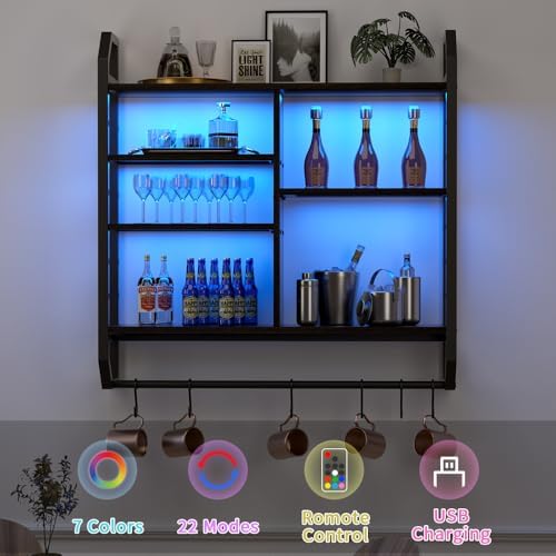 Nidouillet Gaming Floating Shelf with LED Lights and Hooks