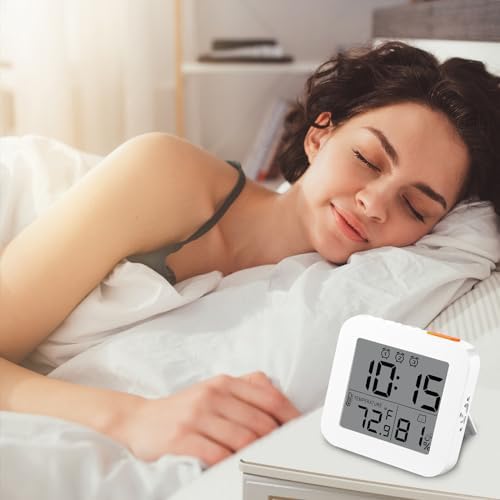 WinFong Small Digital Alarm Clock with 3 Bells and Temperature Humidity Display