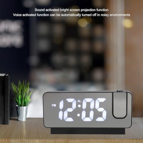 USB Rechargeable Projection Alarm Clock with LED Mirror and Snooze Function