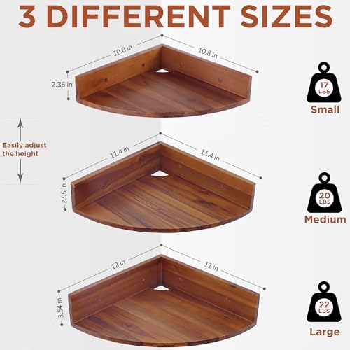 Demigo Corner Shelf Wall Mount Set of 3 Brown