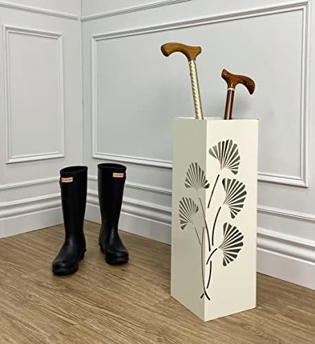 Mango Steam White Tall Japanese Ginkgo Leaf Umbrella Holder Stand Rack Organizer