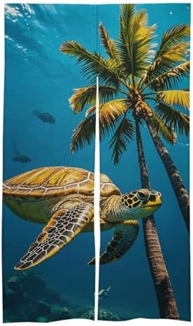 Palm Trees and Sea Turtles Diving Underwater Door Curtain 57x17 Inches