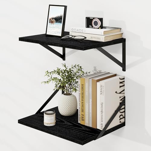 Black Wood Floating Shelves Set of 2 12x16 Inch