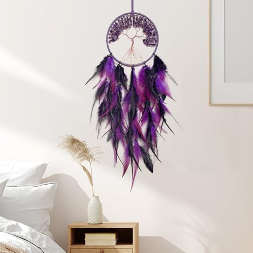 RAGKUU Black Purple Dream Catcher Wall Decor