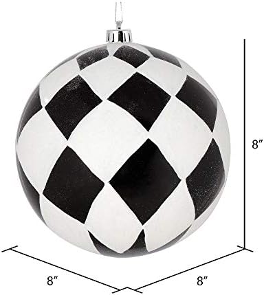 Vickerman 8 Inch Black Ball with White Diamond Glitter Christmas Ornament