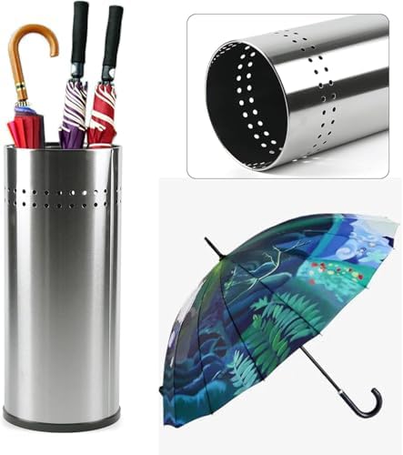 TFCFL Stainless Steel Umbrella Stand Bucket Silver Metal Umbrella Holder Rack