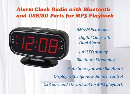 HX-153CR AMFM Radio Alarm Clock with Bluetooth and LED Display