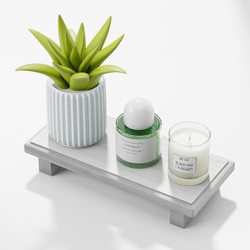 White Wooden Tray Pedestal Stand Farmhouse Decor