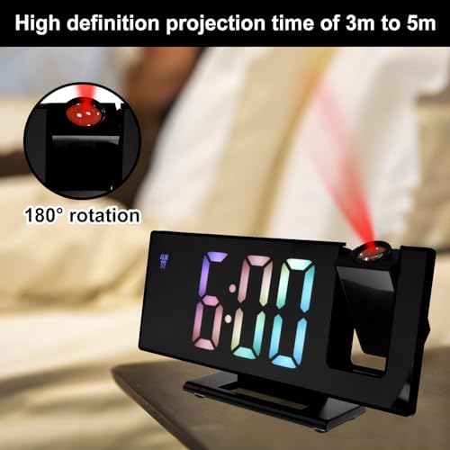 Projection Alarm Clock with Rotatable Projector and Mirror