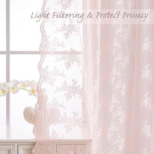 MEETSKY Pink Sheer Curtains 50x84 2 Panels