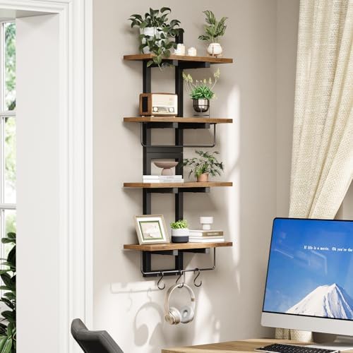 2 Tier Floating Shelves for Wall with Hooks
