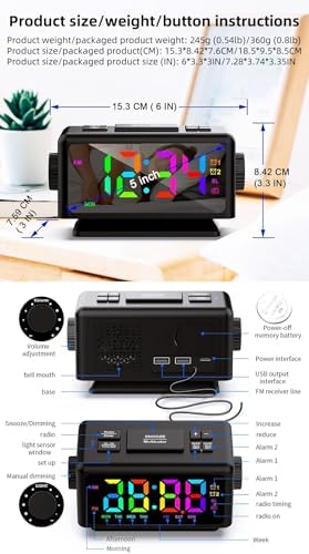 YHFITN RGB Alarm Clock with Perpetual Calendar and FM Radio