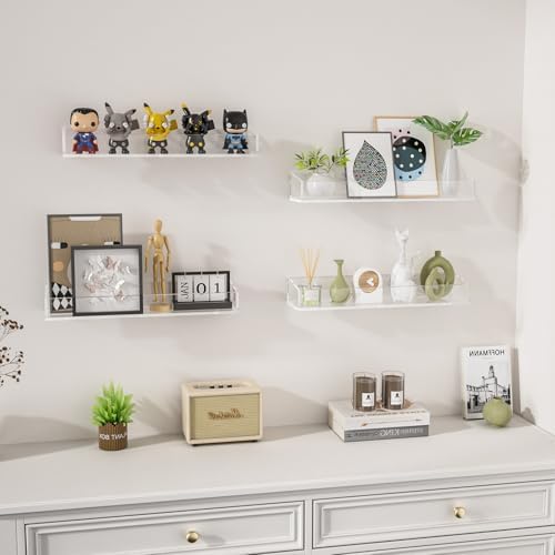 2PCS Clear Acrylic Floating Shelves for Wall Mounting