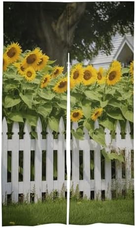 Sunflowers White Picket Fence Door Curtain 57x17 Inches