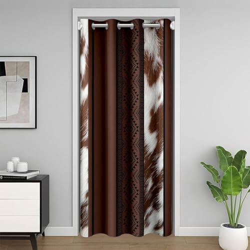 Rustic Farmhouse Door Curtain with Cow Skin Print