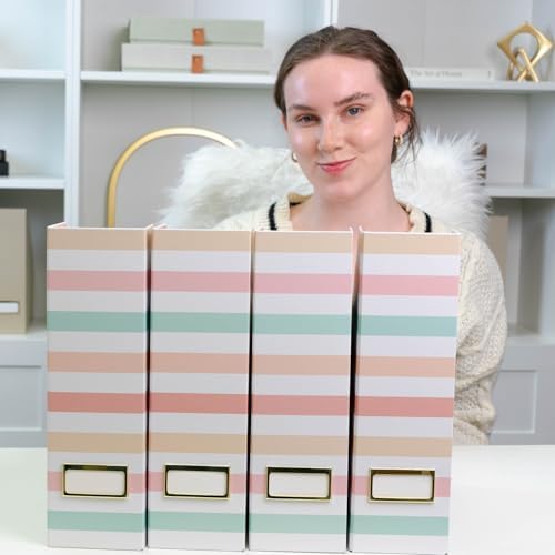 BLU MONACO Set of 4 Foldable Magazine Holders in Pastel Stripes