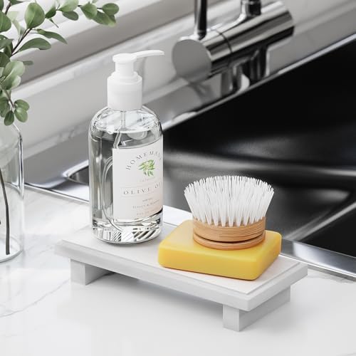 White Wooden Tray Pedestal Stand Farmhouse Decor