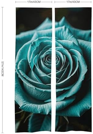 Teal Gray Rose Door Cover Curtain 57x17 Inches