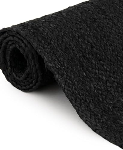 Pure Black Jute Area Rug 3x10 Feet for Living Room