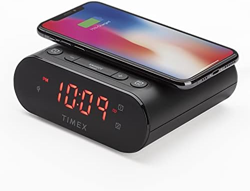 Timex Wireless Charging Dual Alarm Clock with LED Display and Battery Backup