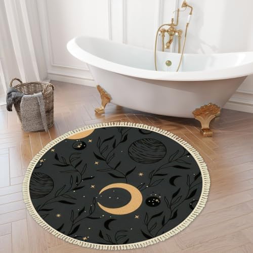 4 Round Tassels Carpet Bohemian Celestial Pattern Area Rug