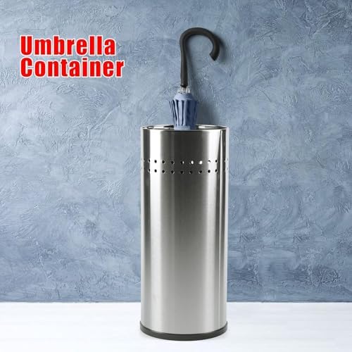 TFCFL Stainless Steel Umbrella Stand Bucket Silver Metal Umbrella Holder Rack