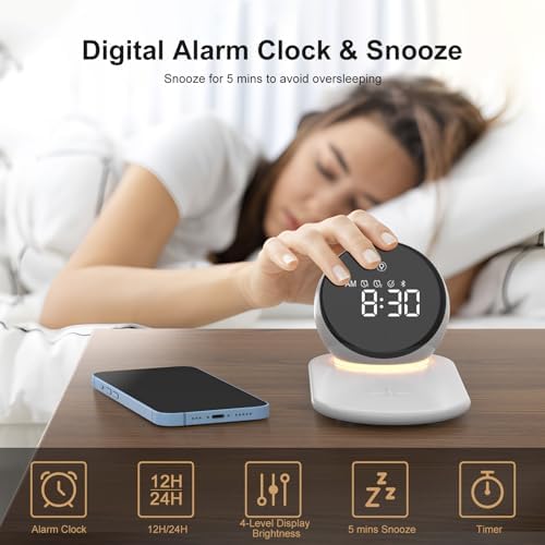 Doopo 5-in-1 Alarm Clock with Wireless Charging and Night Light