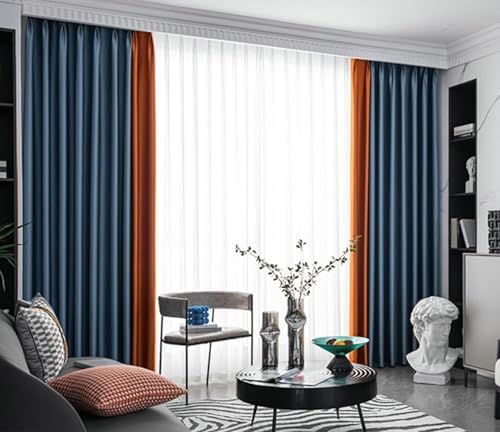 Aienid Two-Tone Curtains for Glass Doors Black Out Panels