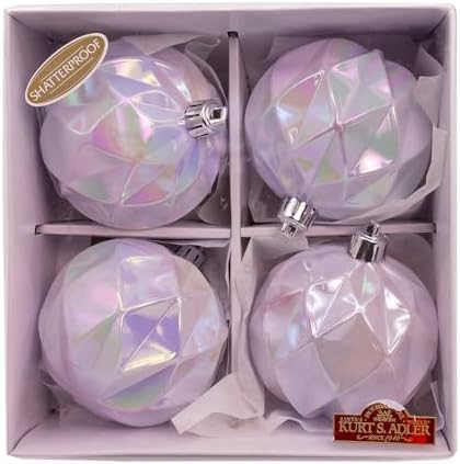 Kurt Adler 80MM 4pc Shatterproof Iridescent Concave Diamond Ball Ornaments 1