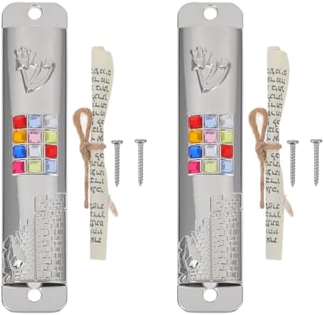 LOGOFUN 2 Sets Mezuzah with Scroll for Door Jewish Mitzvah Silver