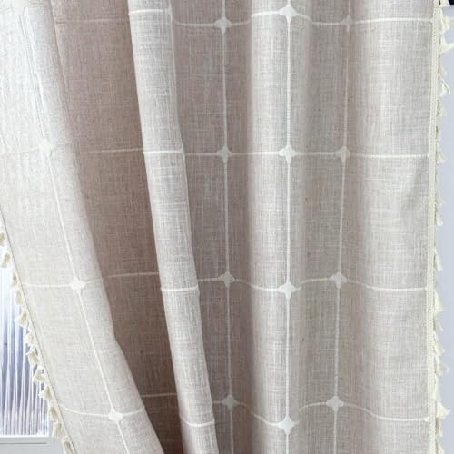 Amidoudou Boho Cotton Linen Curtains 2 Panels 96 Inches Long Tan