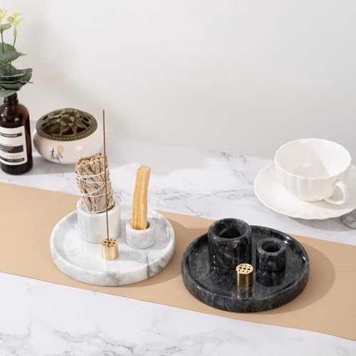 4 in 1 Natural Marble Incense Holder with 9 Holes - Black