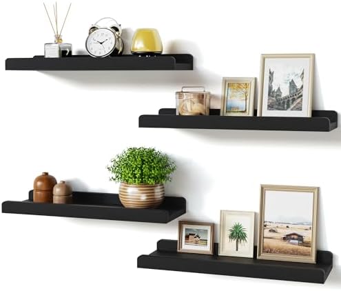 Love-KANKEI 4 Pack Black Floating Wall Shelves