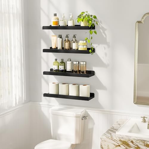 Love-KANKEI 4 Pack Black Floating Wall Shelves