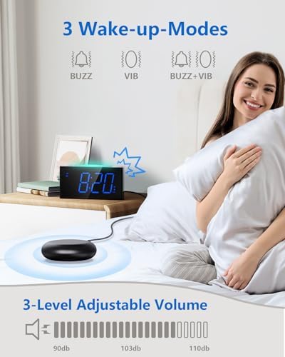 Vibrating Alarm Clock with Bed Shaker and Night Light